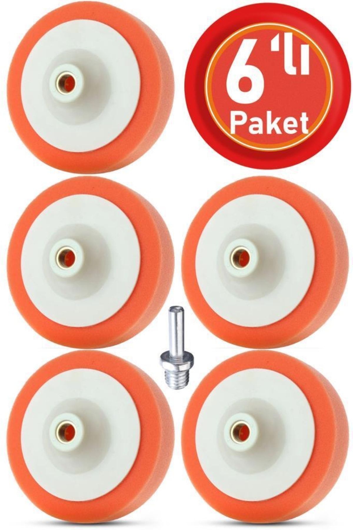 5+1 Set Polisaj Süngeri Turuncu Oto Pasta Cila Parlatma Pedi 150mm + Matkap Aparatı
