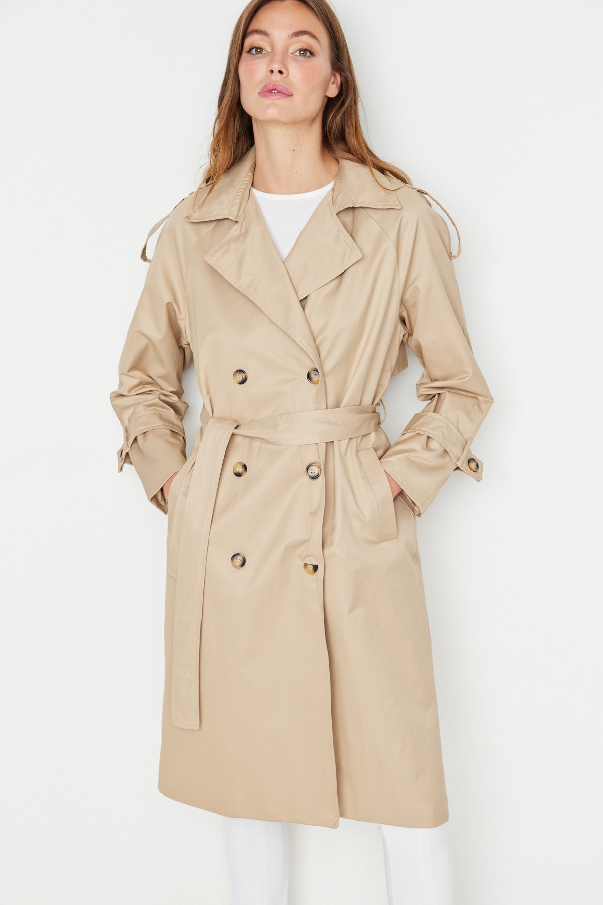 Trendyol Collection Trench Coat - Beige - Double-breasted