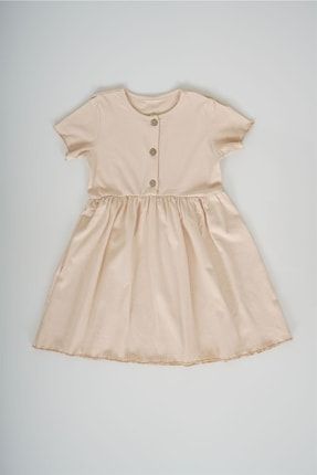 Kız Çocuk Düğmeli Yarım Kol Pamuk Elbise MNKKDS-1968