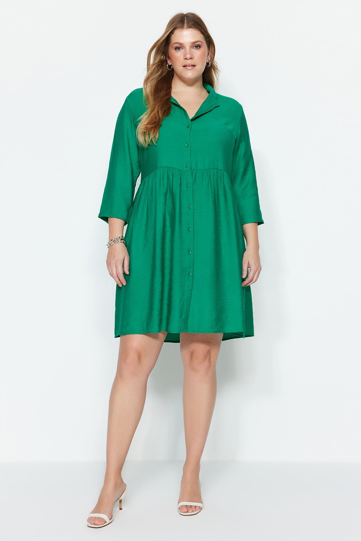 Trendyol Curve Plus Size Dress Green Skater Trendyol
