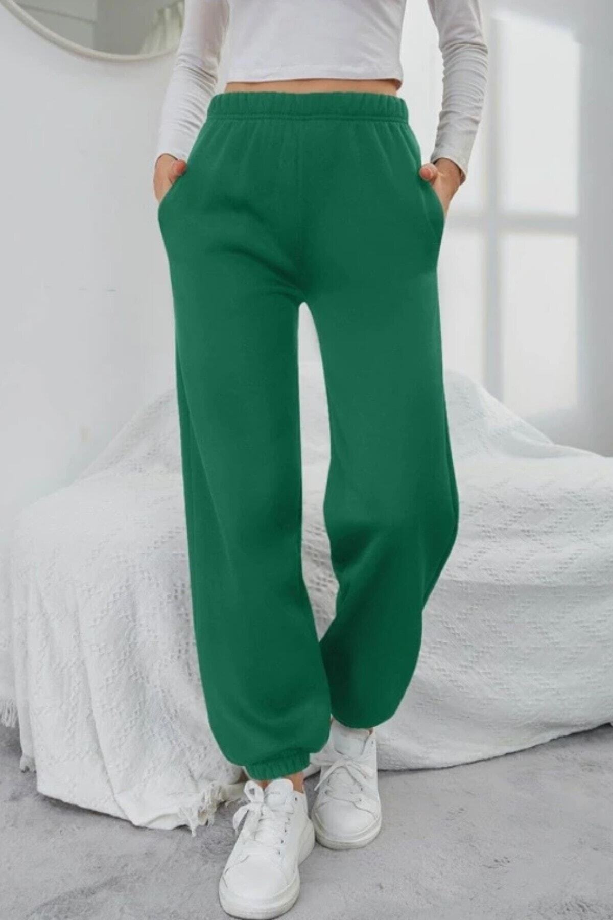 Women's Green Solid Color Elastic Leg Oversize Joggers