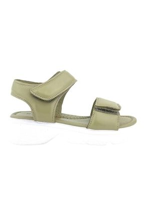 Yüksek Tabanlı Bantlı Deri Sandalet Küf Yeşili 008 2371-FK