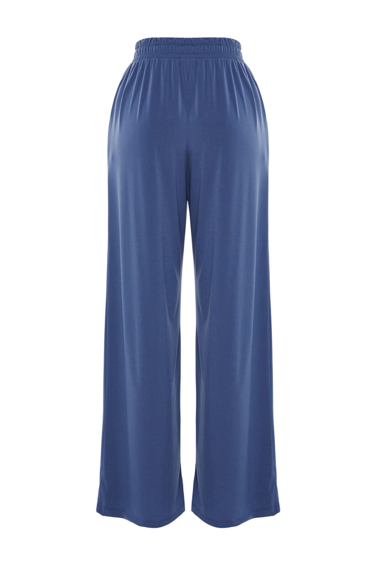 Trendyol Collection-Stretch-Strickhose mit hoher Taille und weitem Bein in Indigoblau TWOSS23PL00129 9