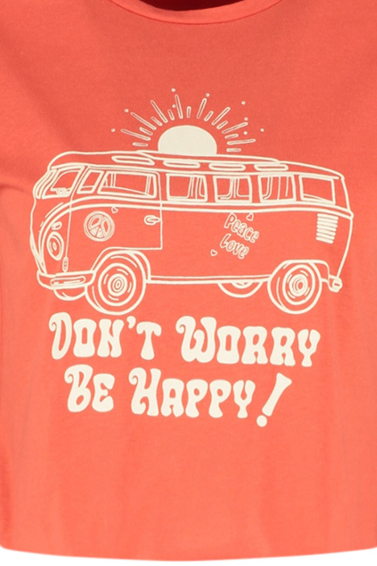 Trendyolmilla  Kırmızı %100 Pamuk Baskılı Kolsuz Relaxed/Rahat Kalıp Crop Bisiklet Yaka Örme T-Shirt TWOSS23TS00122 - Görsel 7