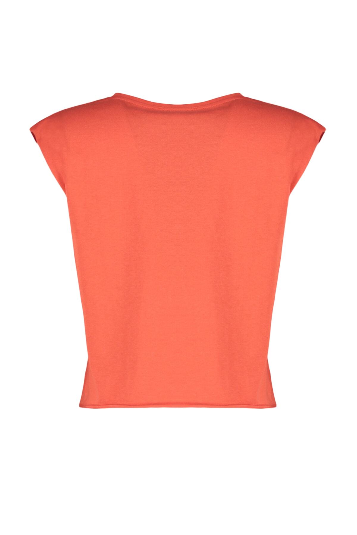 Trendyolmilla  Kırmızı %100 Pamuk Baskılı Kolsuz Relaxed/Rahat Kalıp Crop Bisiklet Yaka Örme T-Shirt TWOSS23TS00122 - Görsel 8