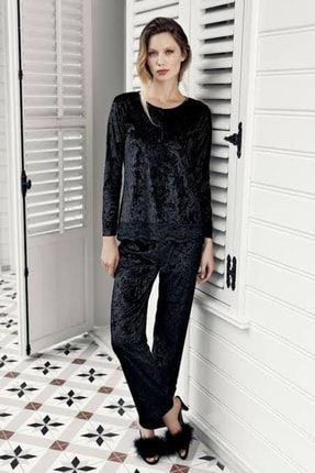 Kadın Siyah Kadife Pijama Takım-7209-4 T1362