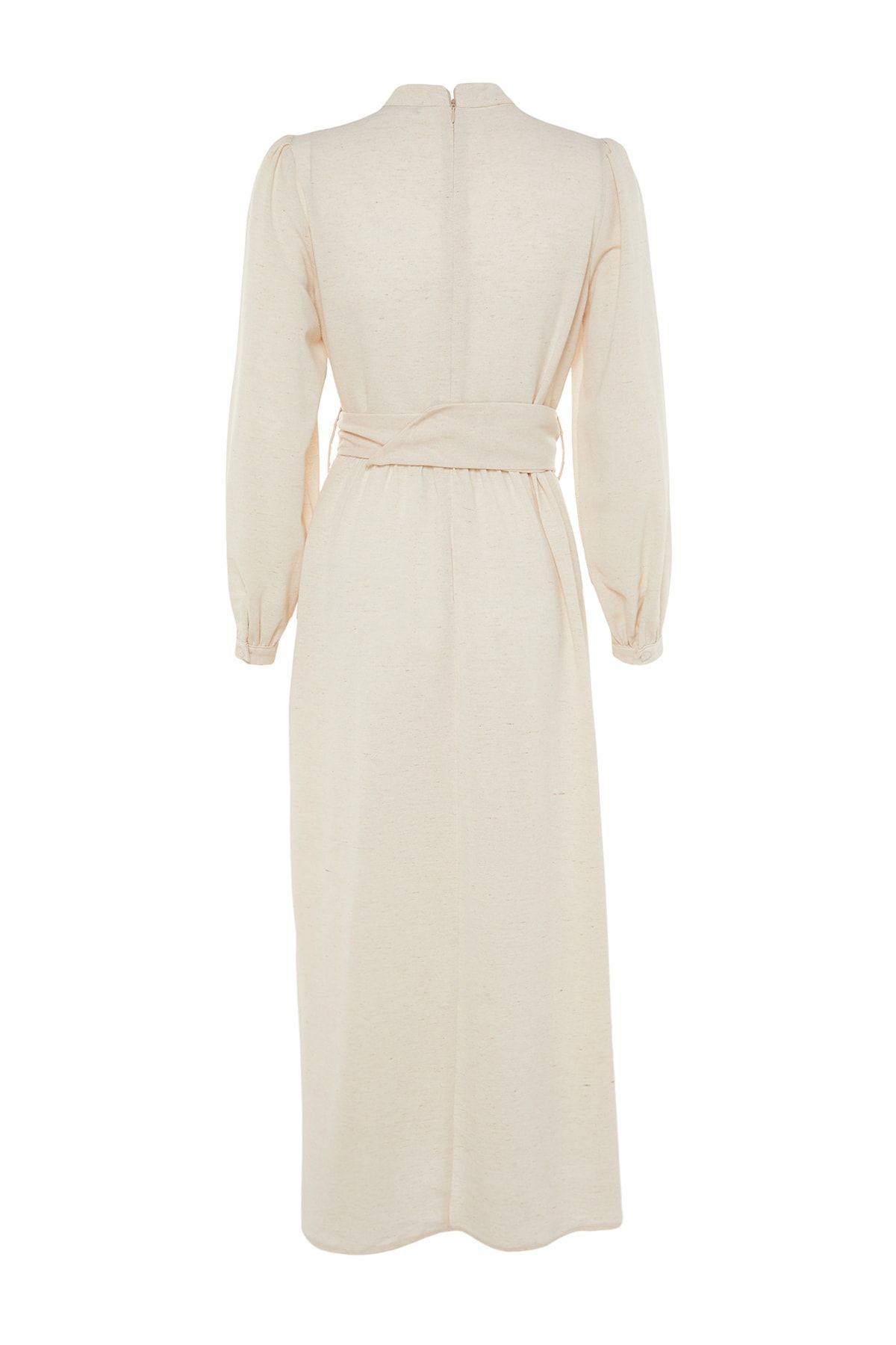 Trendyol Modest-Tkané šaty TCTSS23EB00018 s límečkem s límečkem s ecru páskem 9