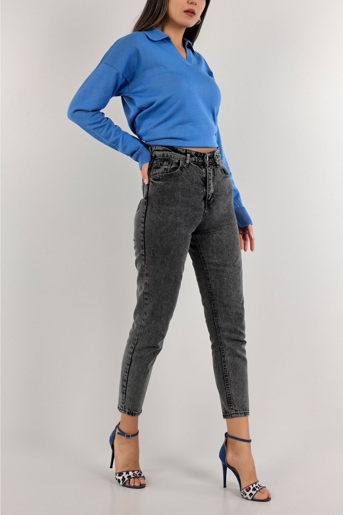 TRENDNATUREL Trendy Women s Smoked High Waist Soft Touch Comfortable Cut Mom Jean Jeans