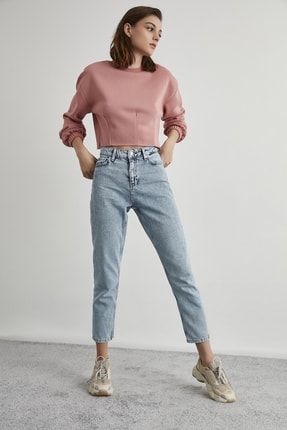 Maria Kadın Açık Mavi Asit Kar Yıkama Süper Yüksek Bel Comfort Likralı Mom Kot Pantalon Jeans SPT362