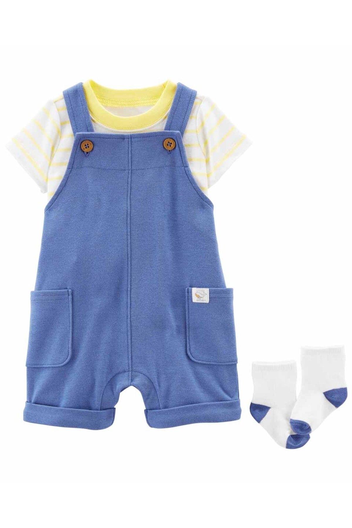 Carter's Erkek Bebek Salopet Body Çorap Set 3 Lü Paket Mavi
