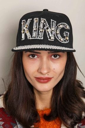 Kadın Hip-hop Modeli King Tasarım Taşlı Şapka Ayarlanabilir Ölçü Akdsp-0021 AKDSP-0021