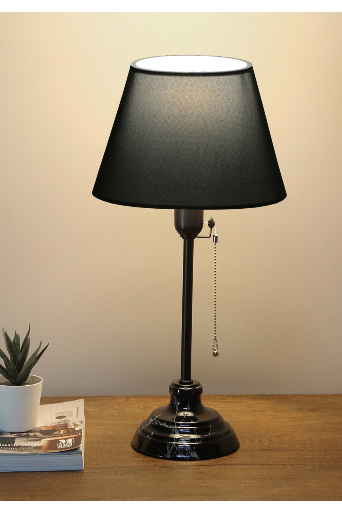 HOMİNG Vien Black Mermer Desen Detaylı Abajur Kumaş Ayd-3513