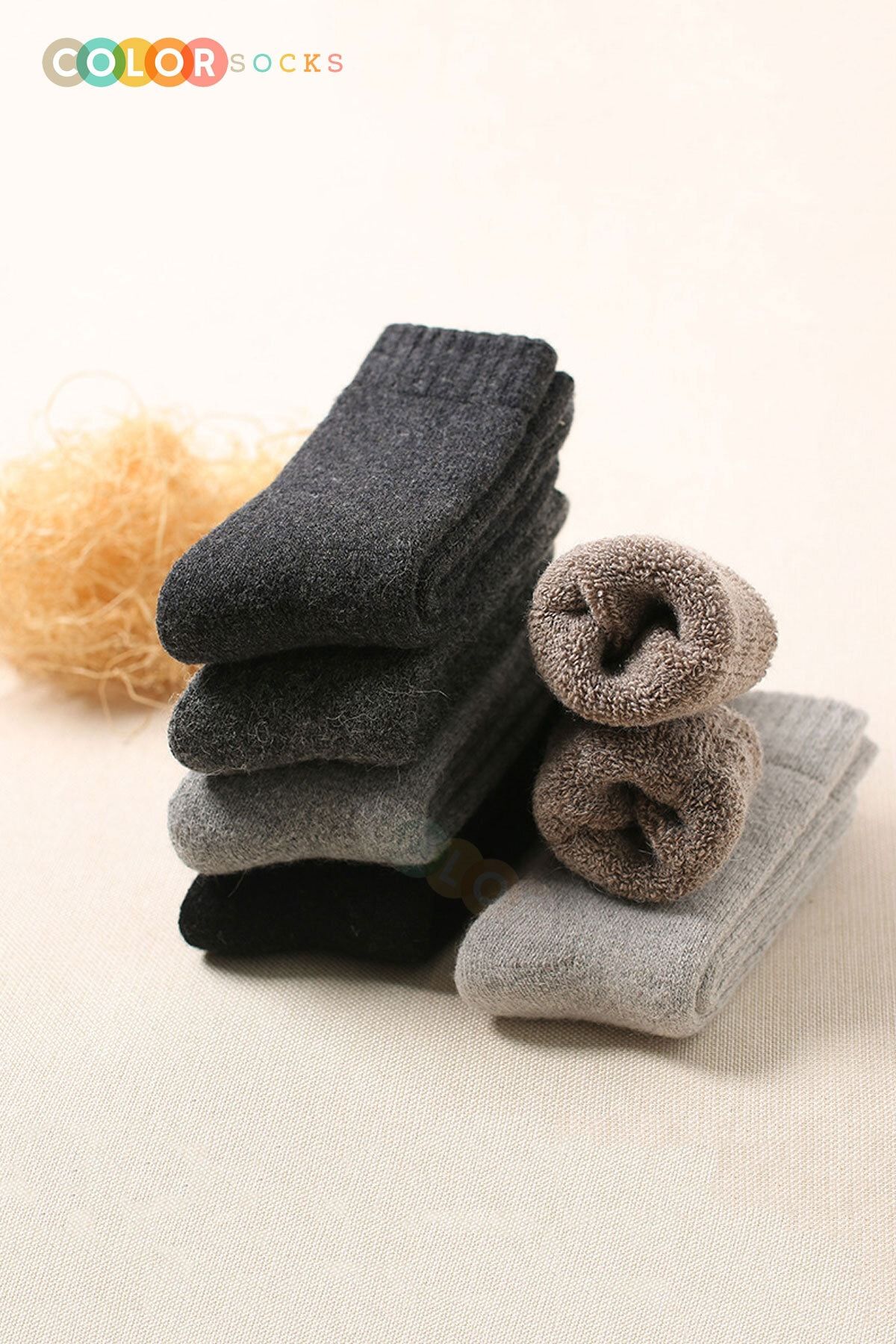 Color Socks 3 Çift Kalın Erkek Yün Havlu Çorap