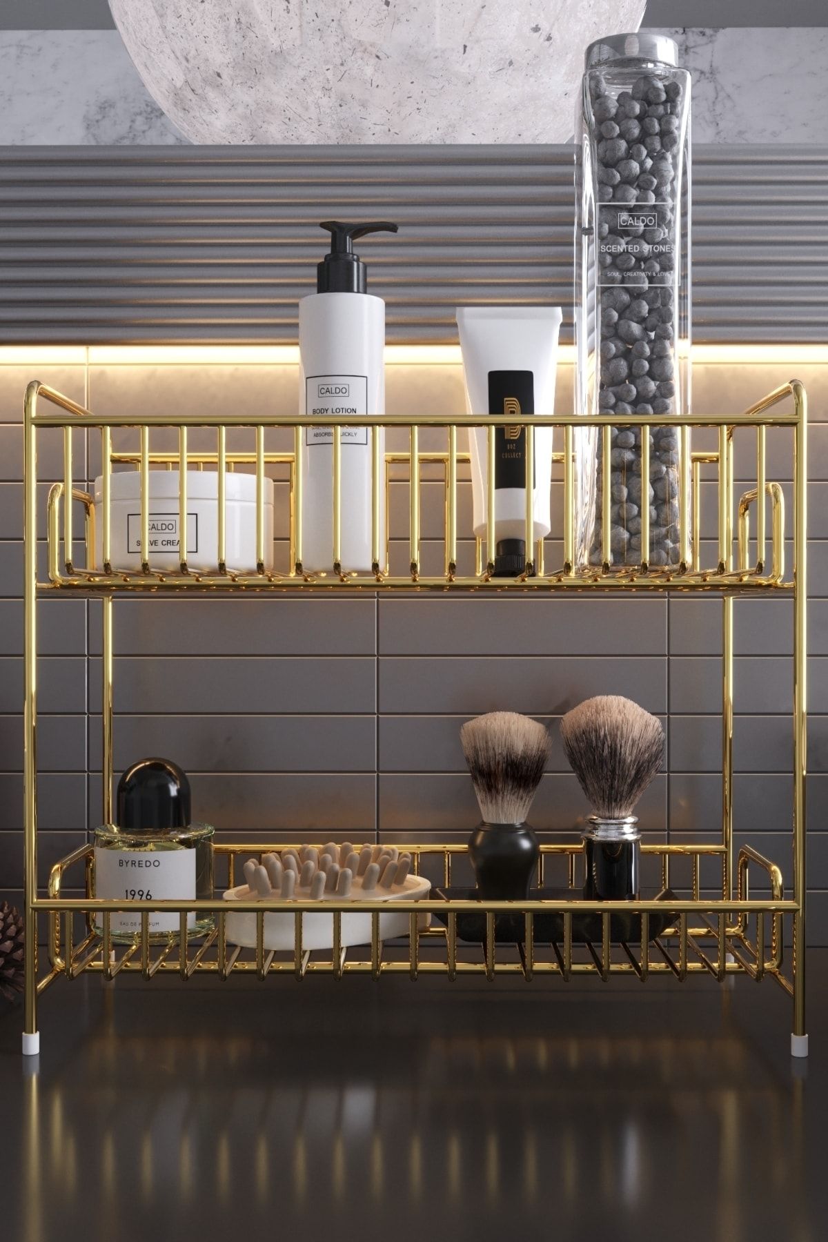 boz concept home-Πάγκος 2 επιπέδων Χρυσό Οργανωτής Κουζίνας Μπαχαρικά Μπάνιο Organizer Πάγκος 2