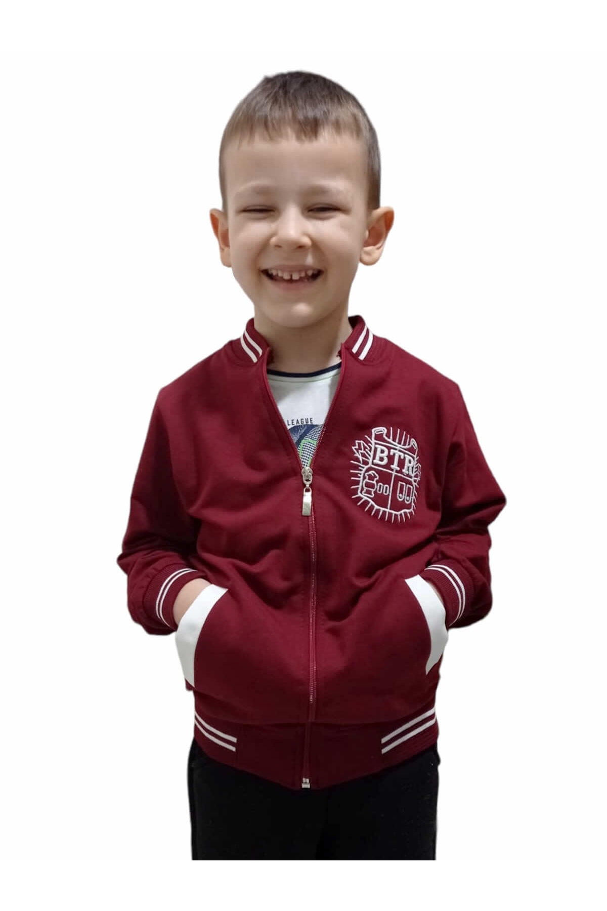 سویشرت پسرانه بورگوندی Fox Life Kids | fermuarlıpenyesweatshirt اورجینال - تصویر 2