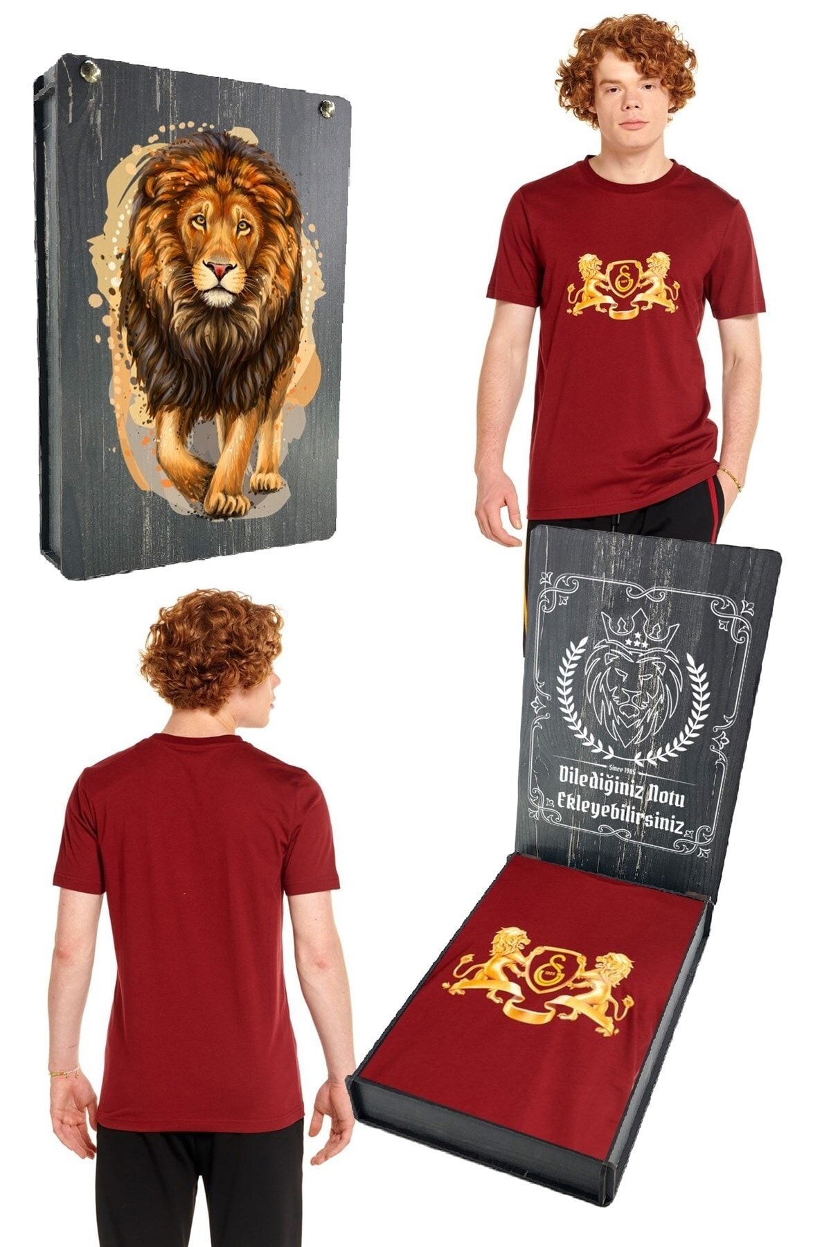 Galatasaray Orijinal Sıfır Yaka Kırmızı T-shirt Hediyelik Ahşap Kutulu
