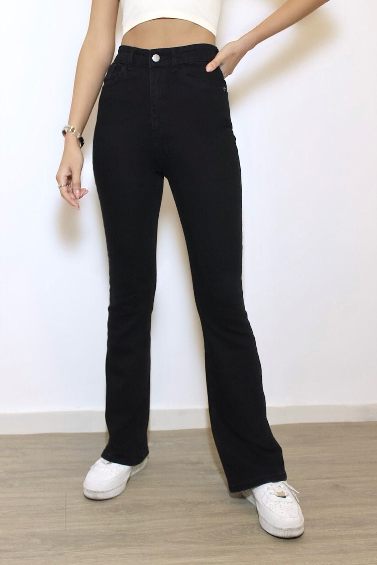 Livik Non-Fading Black Flare Jeans Flare Leg Denim Trousers - Trendyol