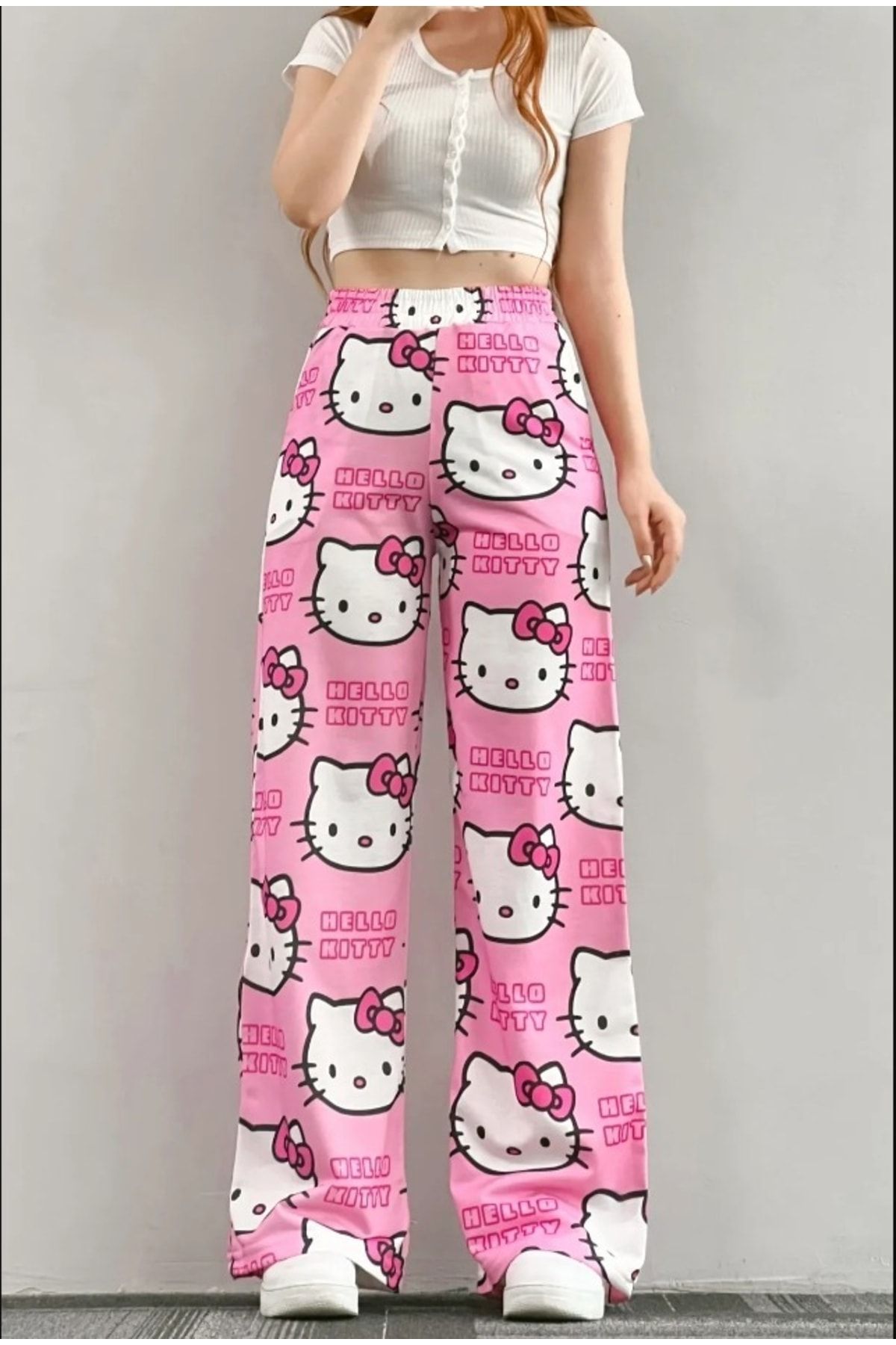 Violon Unisex Pembe Hello Kitty Cat Bol Paça Eşofman Altı