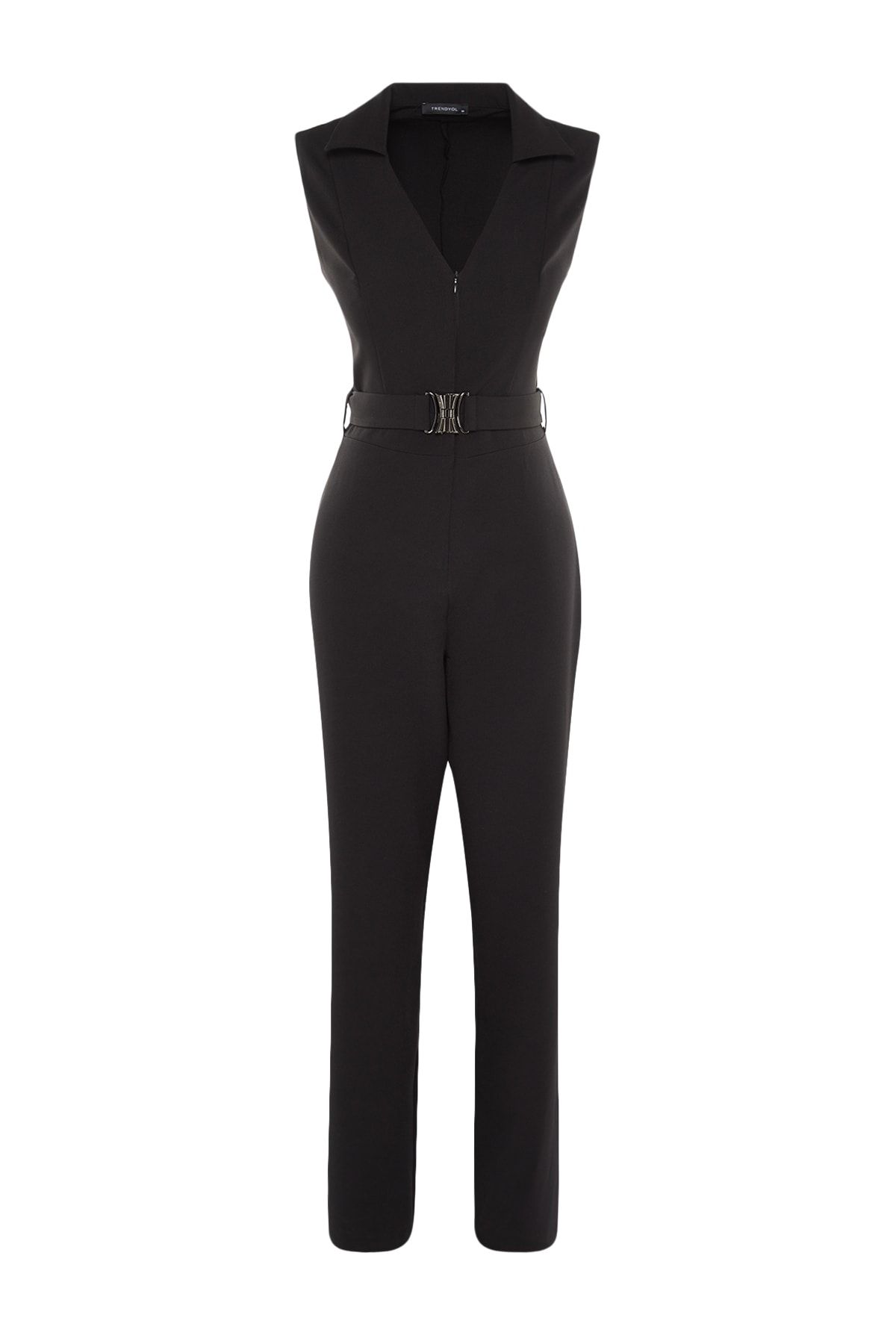 Trendyol Collection-Black Belted Shirt Collar Maxi Woven Jumpsuit TWOSS23TU00079 6