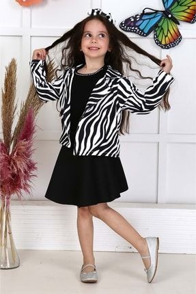 Zebra Desen Ceketli Yazlık Kız Çocuk Elbise MNK0220