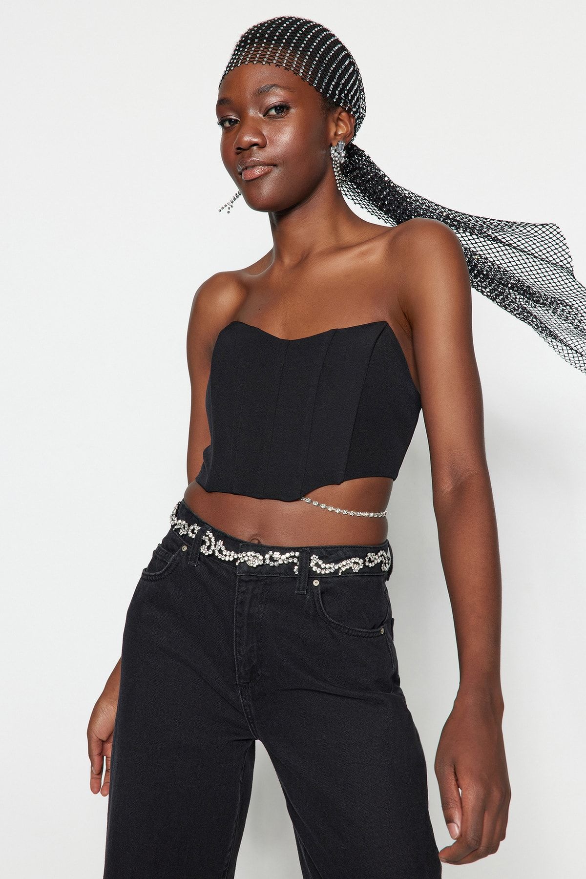 Trendyol Collection Black Crop Lined Bustier with Woven