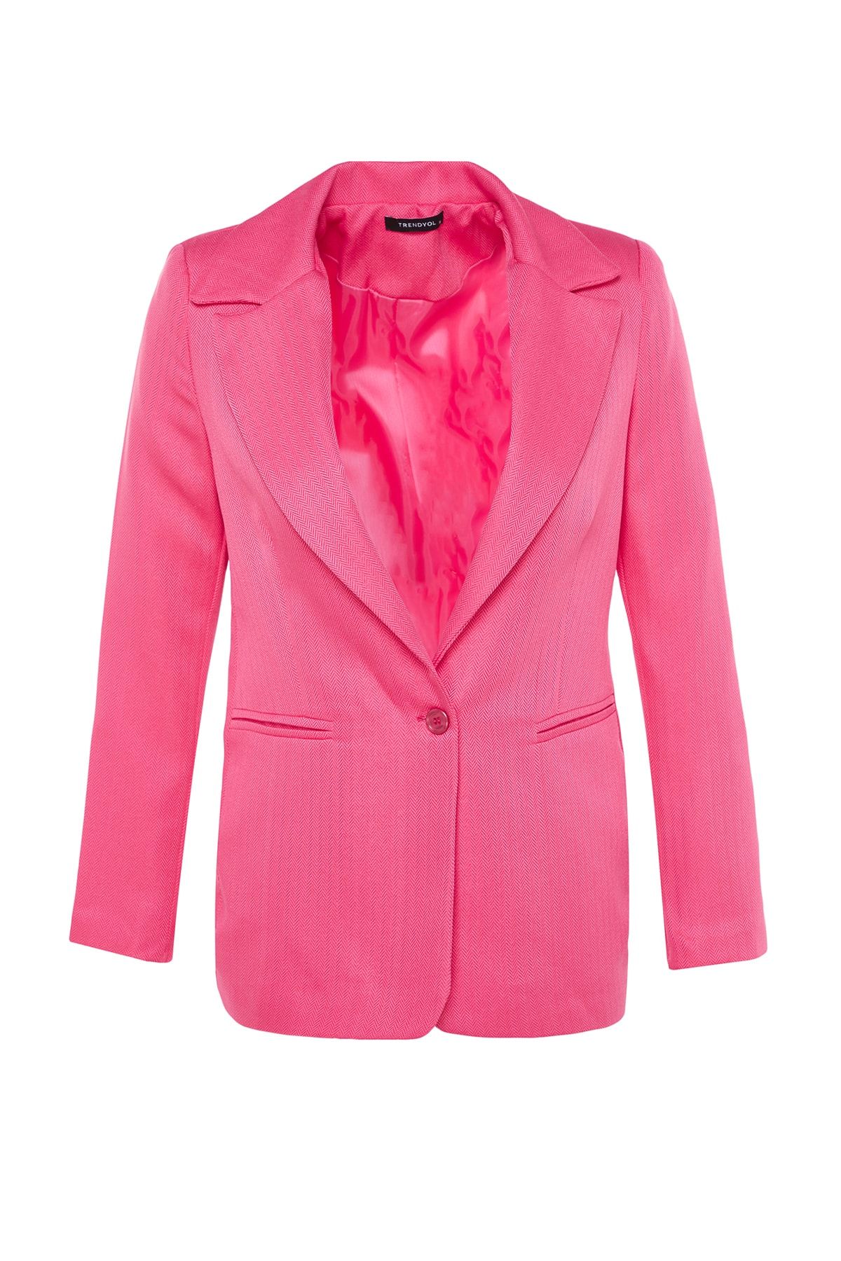Trendyol Collection-Fuchsia Woven Lined Button Blazer Jacket TWOSS22CE0092 6