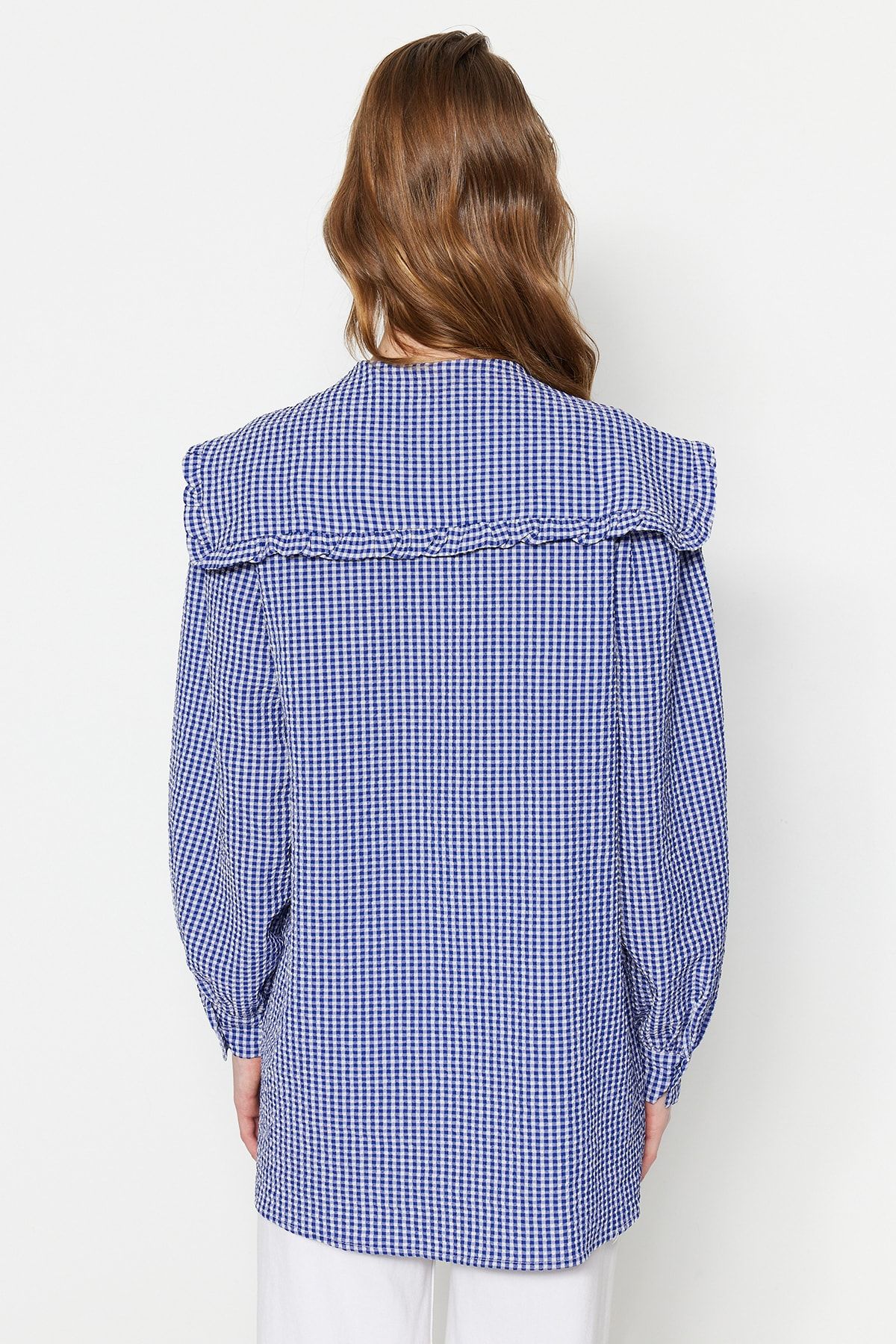 Trendyol Modest-Kék baba nyakörv Gingham mintás szőtt tunika TCTSS23UK00065 3