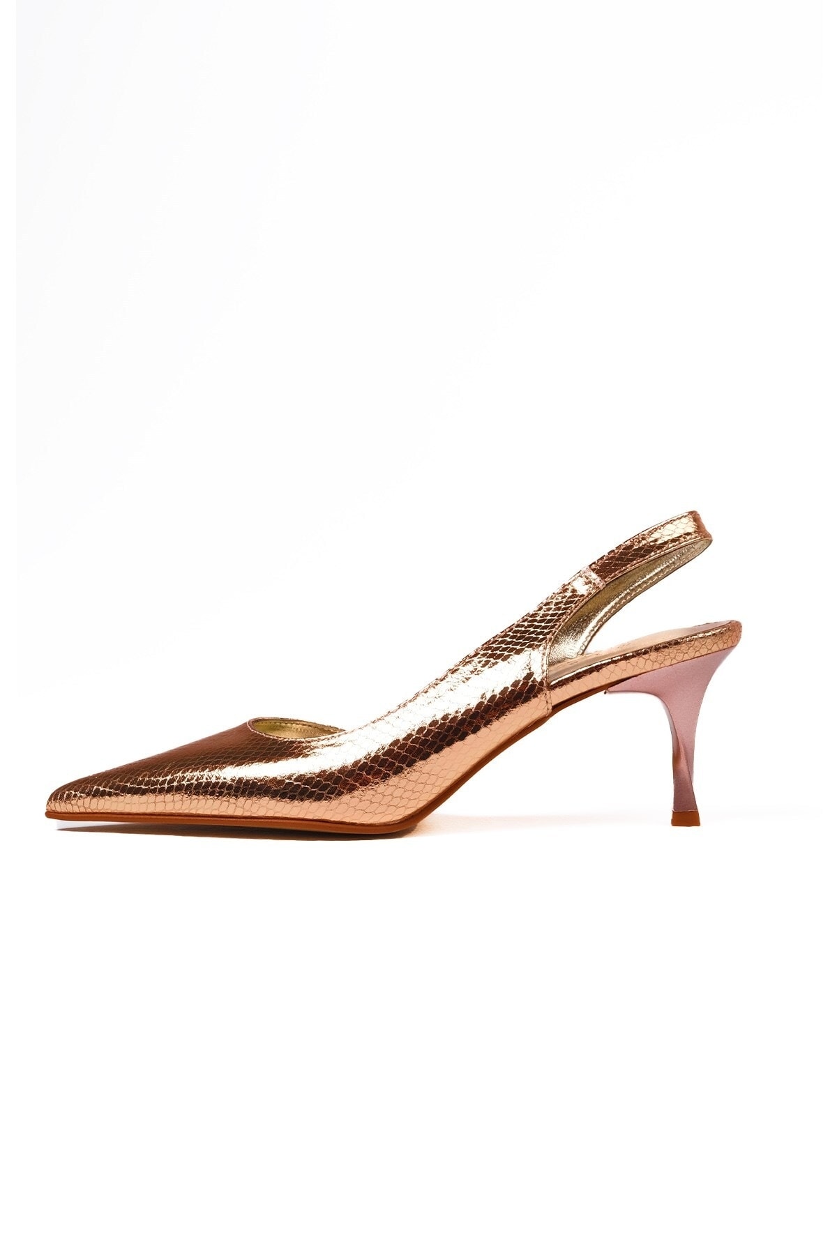 Mio Gusto Clarice Bakır Renk Yılan Derisi Desenli Kadın Topuklu Ayakkabı