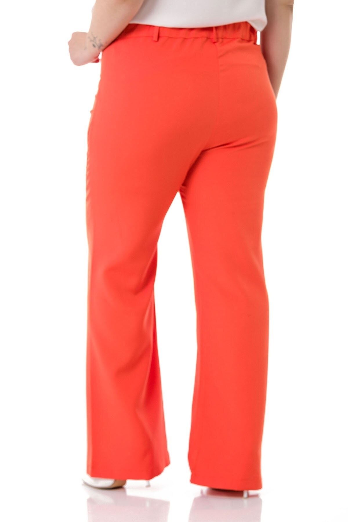 DISENTIS MODEST-Plus Size Orange Trousers with Zippered Legs and Elastic Waist Back 3