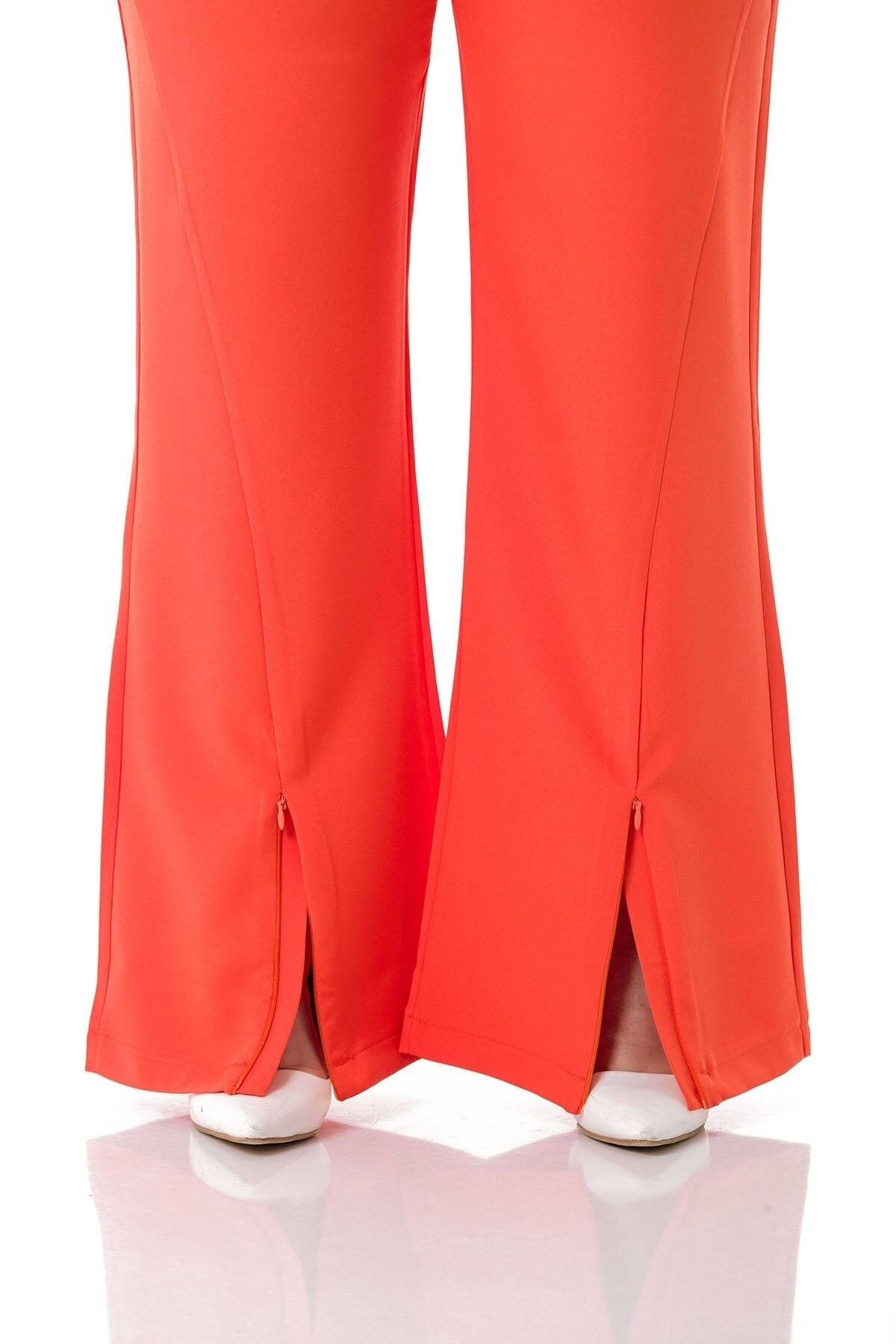 DISENTIS MODEST-Plus Size Orange Trousers with Zippered Legs and Elastic Waist Back 4