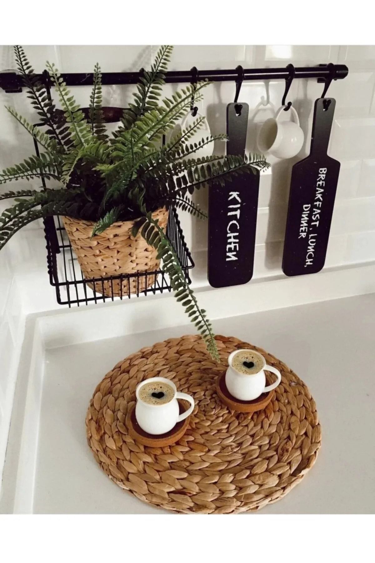 MargoHome Mutfak Seti Askılı Ve Sepetli - Düzenleyici 8'li Kanca Siyah
