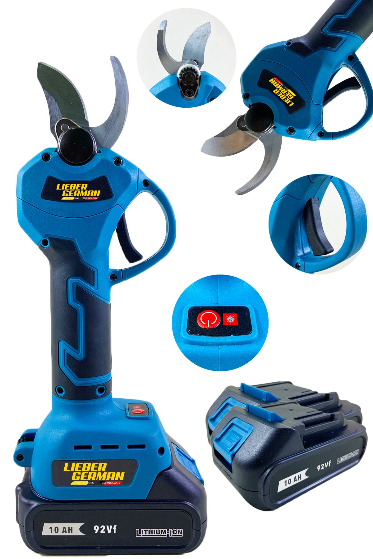 Lieber German Teknoloji 21 V 3 Ah Dijital Düğmeli Çift Akülü Dal Budama Dal Kesme Makinası Akülü Dal Kesme Makası