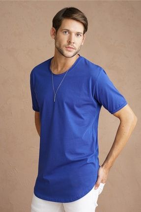 Erkek Mavi Pis Yaka Salaş T-shirt TCPS001