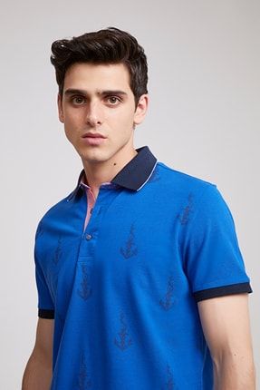 Regular Fit Saks Mavi Baskılı T-shirt 2HC141431012M