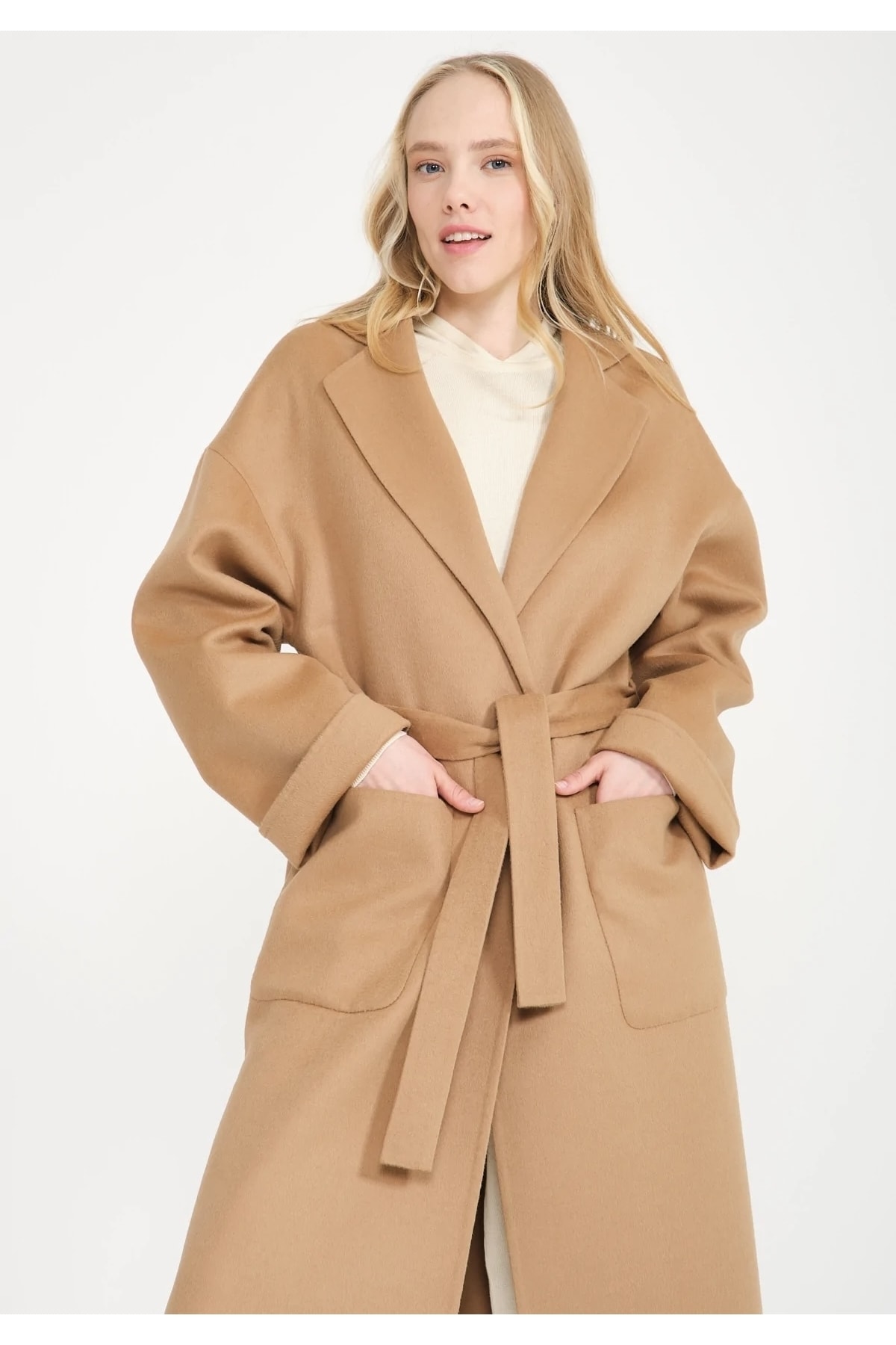 janbely Camel Uzun Palto görsel 2