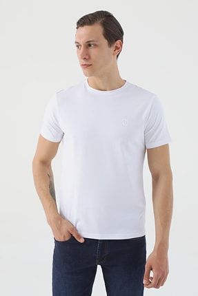 Slim Fit Beyaz Düz T-shirt 8EC148551753M