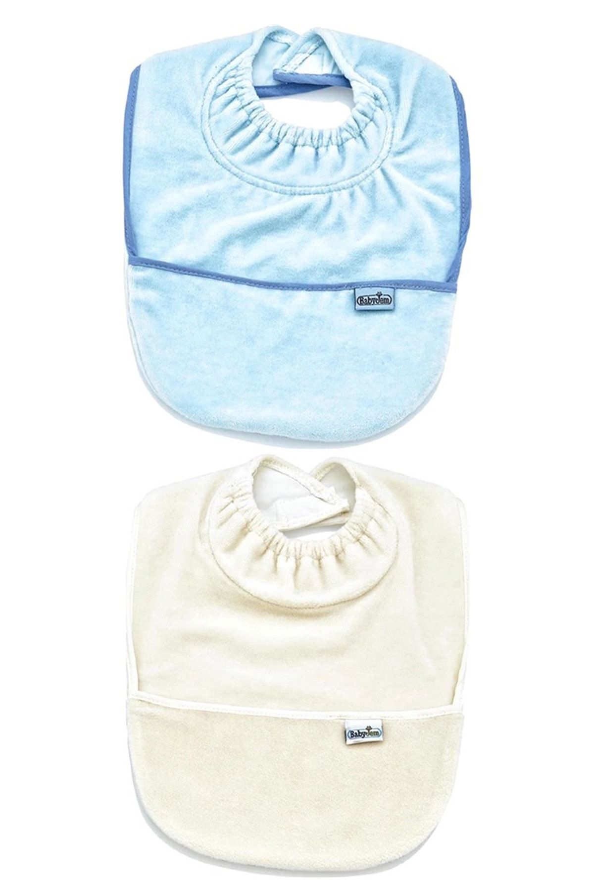 Babyjem Kadife Önlük 2'li Set Mavi-ekru Art-375