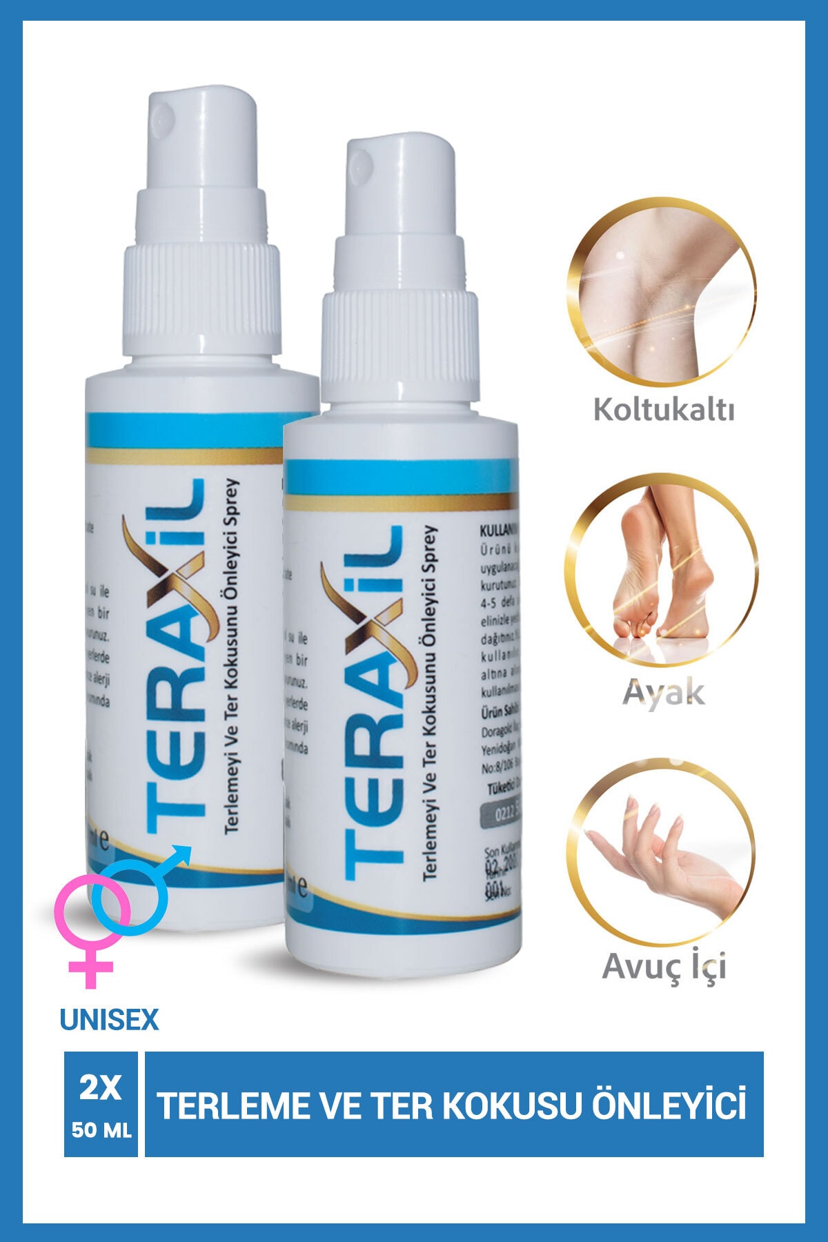Teraxil El, Ayak, Koltuk Altı Terleme Ve Ter Kokusu Önleyici Sprey Deodorant Antiperspirant Unisex 2 Adet