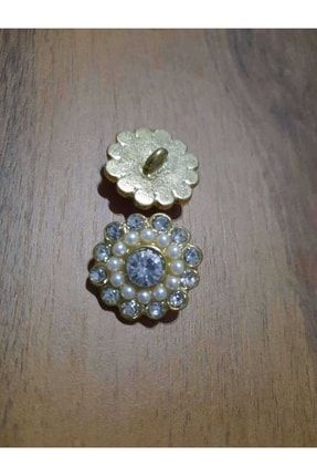 Inci Ve Kristal Taşlı 2,5 Cm Sarı Metal Düğme 1 Adet TAS1059