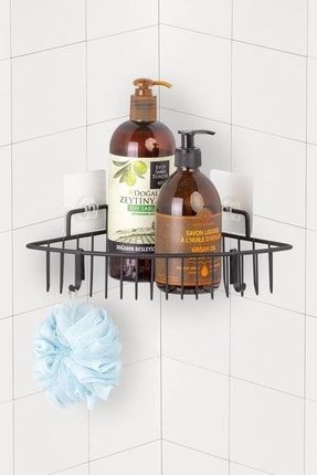Ömür Boyu Paslanmaz Yapışkanlı Banyo Köşeliği Şampuanlık Düzenleyici Delmeye Son Siyah Yk-03 PRA-5200637-8037