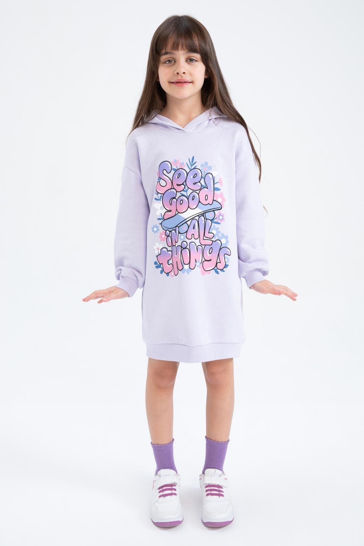 Defacto Bedrucktes Sweatkleid für Mädchen mit Kapuze - Trendyol