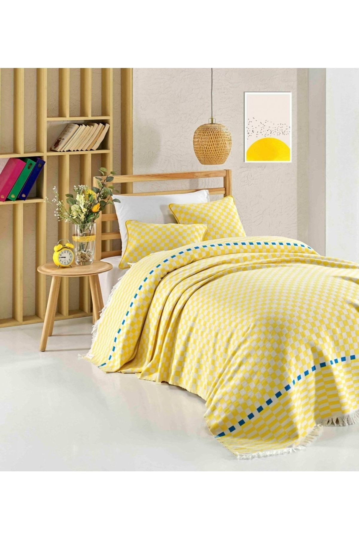 KARAKRAL Dama Desenli Çift Kişilik Jakarlı Pike 220x240cm