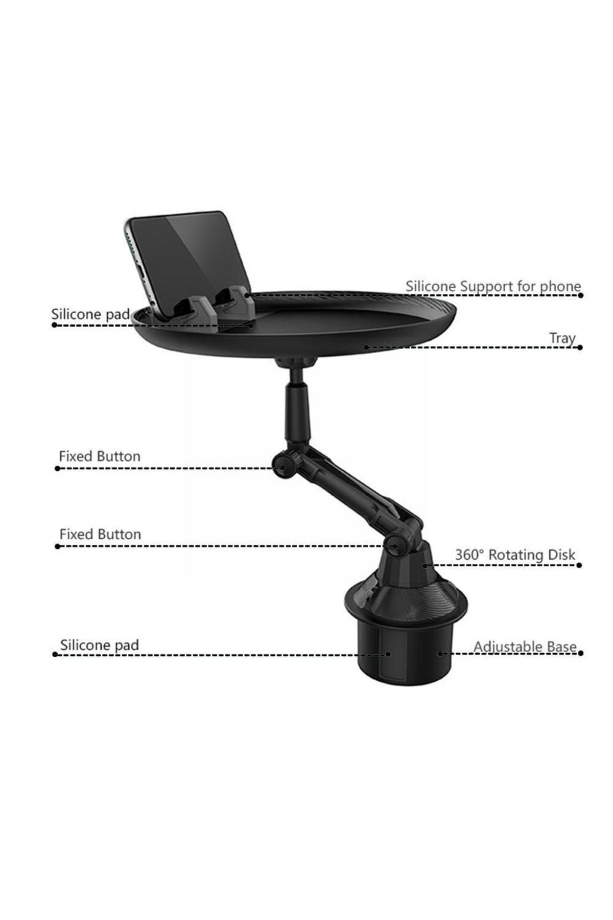 Çok Fonksiyonlu 360 ° Dönen Araba Telefon Tutucu Tepsi Küçük Masa Yemek Rafı #3