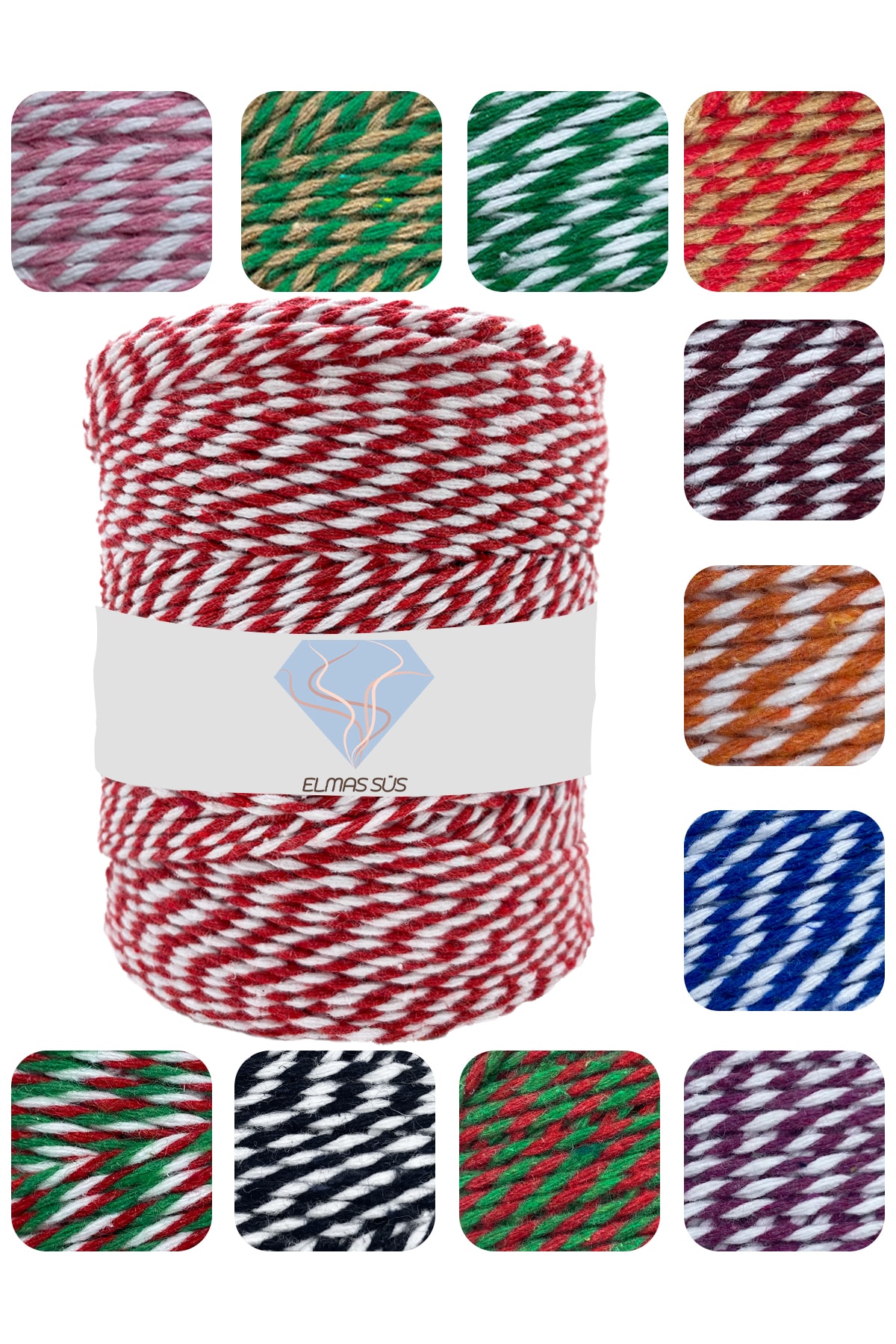 E Elmas Kırmızı Beyaz Paket Ipi Pamuk Marteniçka Ipi (2-3MM-200GR-200M)