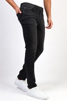 Erkek Taşlamalı Siyah Slim Fit Esnek Likralı Denim Jeans Kot Pantolon Hlthe001971 HLTHE001971