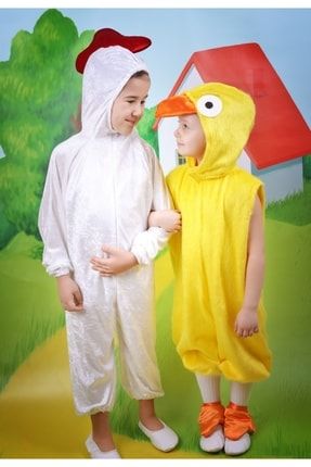 Unisex Çocuk Sarı Beyaz Tavuk Horoz Kostümü TYC00151048775