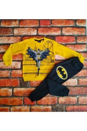 Batman Lisanslı Erkek Çocuk Sarı Renk Pijama Takımı Alt Üst Takım %100 Pamuk Batman ELBS145456y