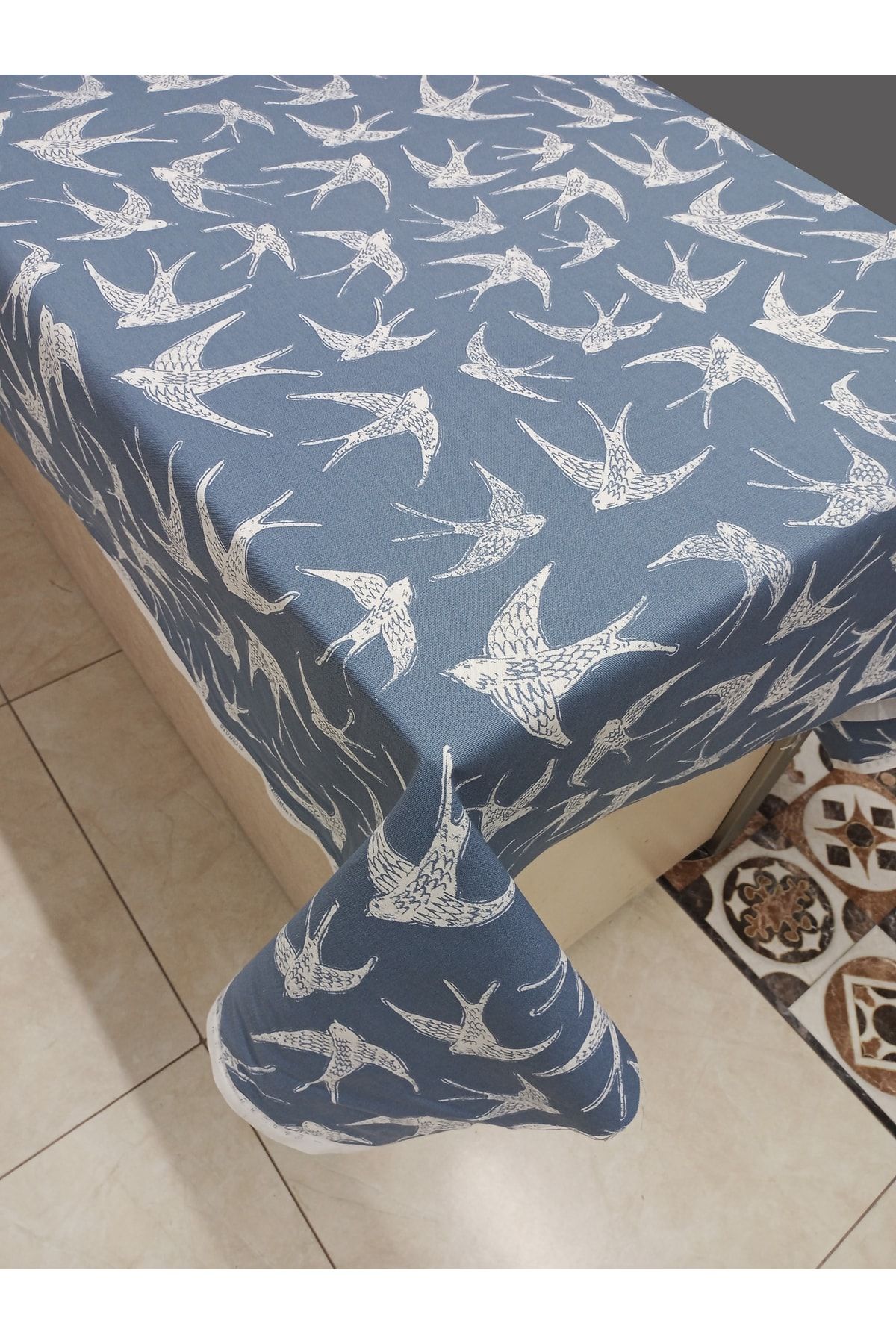 Ateşler Manifatura Față De Masă De Bucătărie Cu Model De Pasăre Albă - 140 x 200