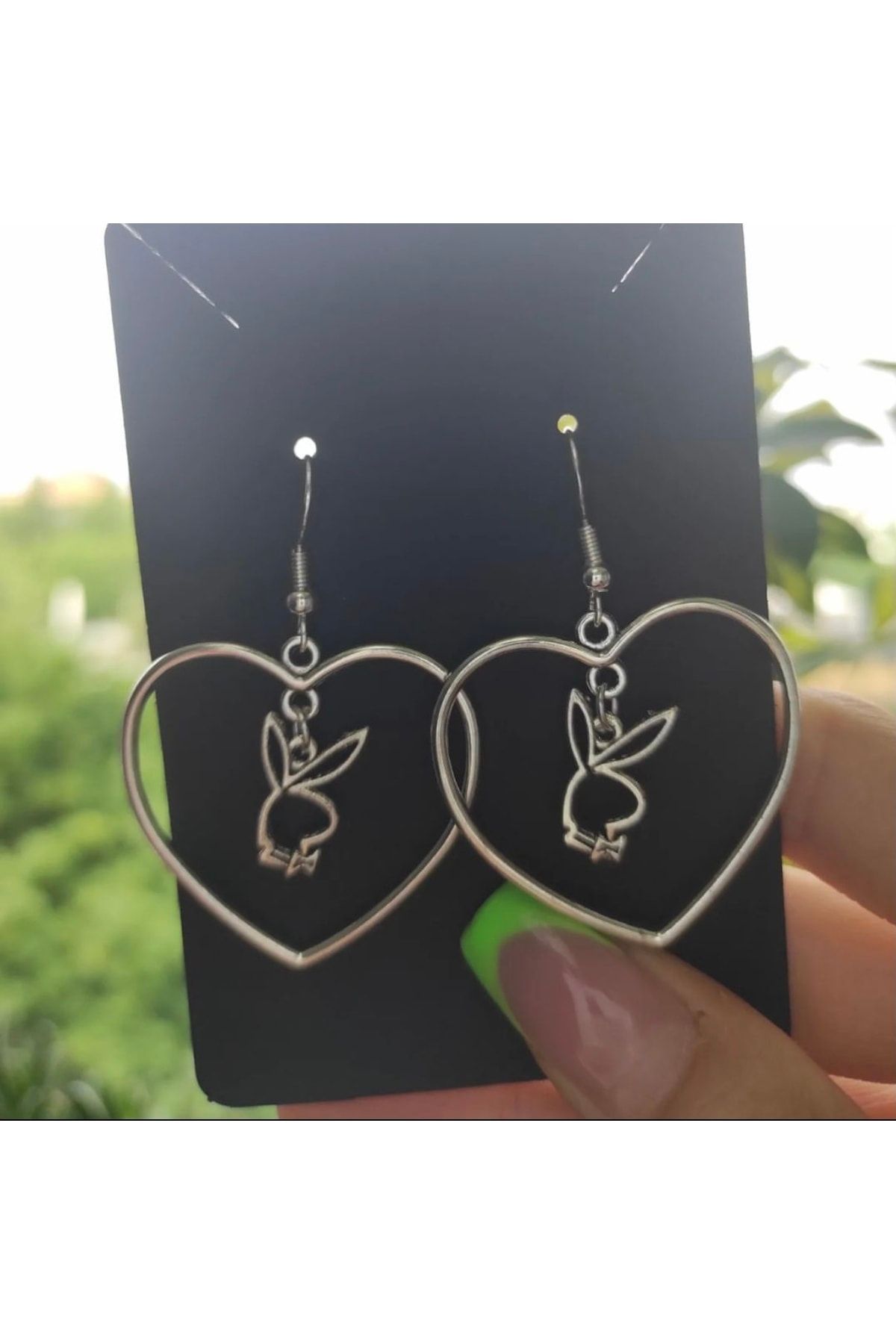 Bohemian Aesthetic Playboy Heart Earrings Antique Silver Plated