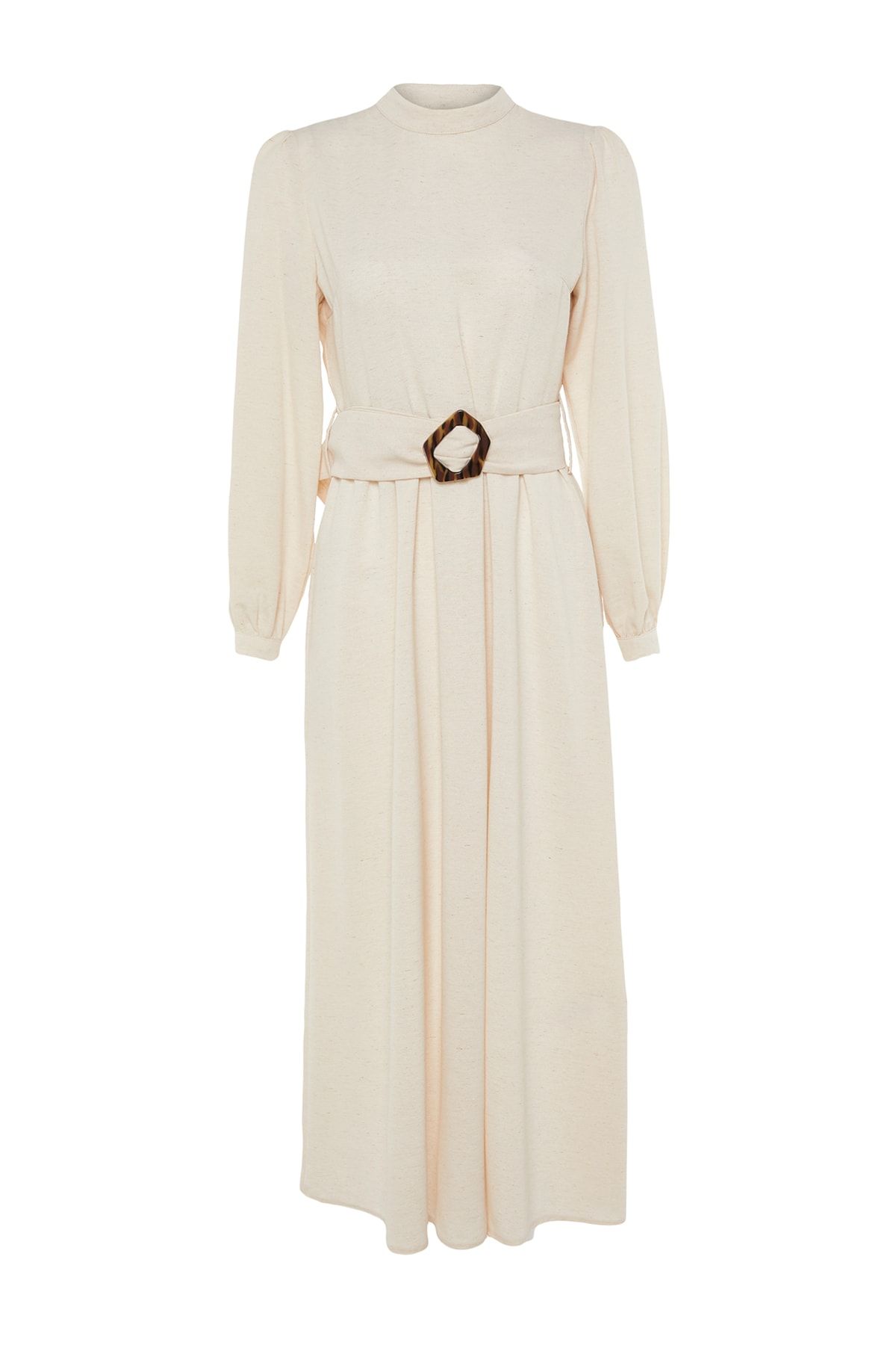 Trendyol Modest-Tkané šaty TCTSS23EB00018 s límečkem s límečkem s ecru páskem 7